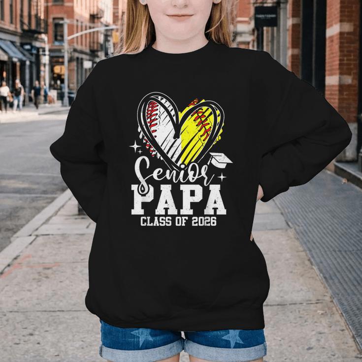 Senior Papa Class Of 2026 Baseball Softball Graduation Heart Youth Crewneck Sweatshirt Senior Papa Class Of 2026 Baseball Softball Graduation Heart Youth Crewneck Sweatshirt