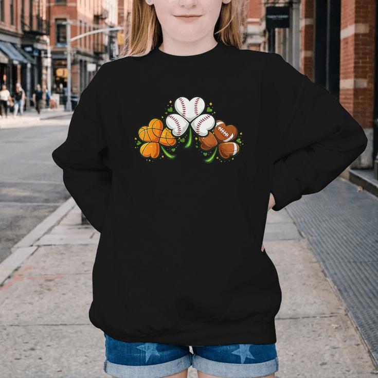 Shamrock Baseball Basketball Football St Patricks Day Youth Crewneck Sweatshirt