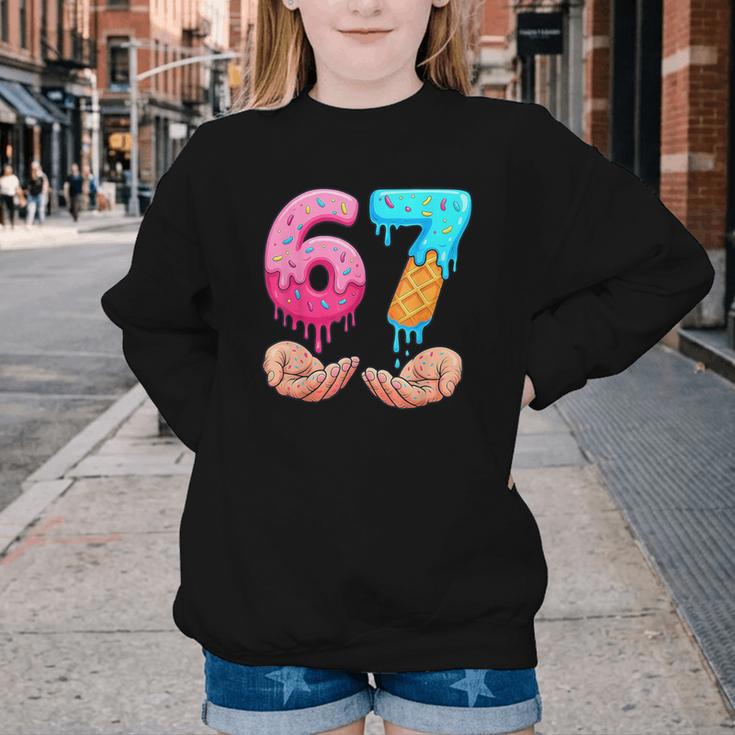 Six Seven 6-7 Baseball Ice Cream Drip 67 Meme Hands Youth Crewneck Sweatshirt Six Seven 6-7 Baseball Ice Cream Drip 67 Meme Hands Youth Crewneck Sweatshirt