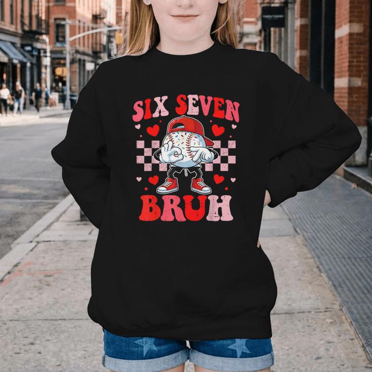 Six Seven 67 Bruh 6 7 Meme Baseball Ice Cream Drip Valentine Youth Crewneck Sweatshirt