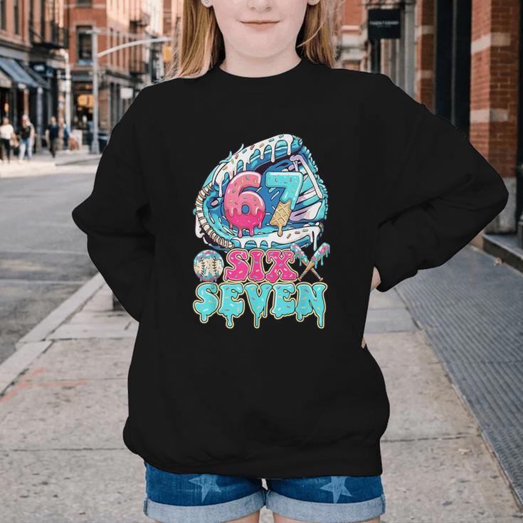Six Seven 67 Ice Cream Drip Baseball For Boy Kids Youth Youth Crewneck Sweatshirt