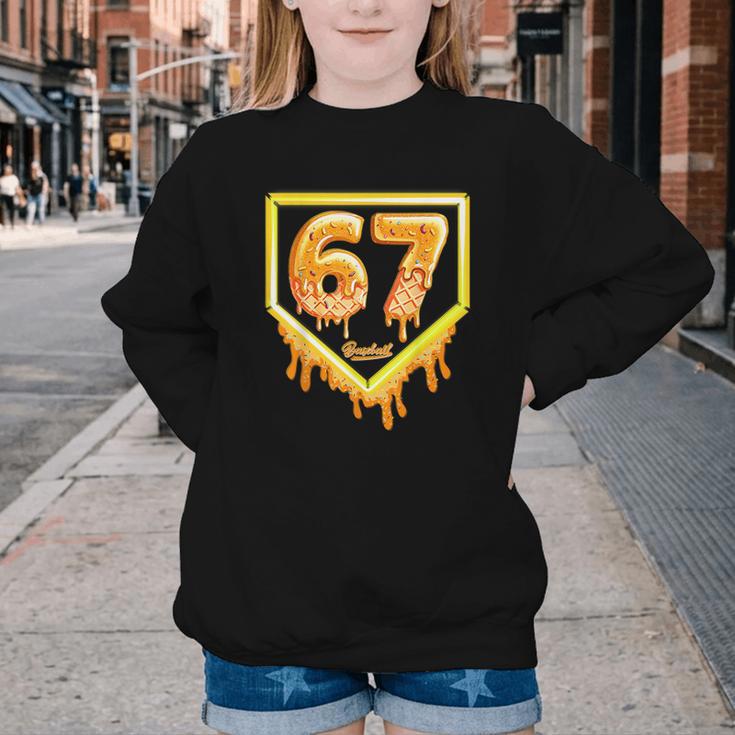 Six Seven 67 Meme Gen Alpha Slang Baseball 101 Youth Crewneck Sweatshirt Six Seven 67 Meme Gen Alpha Slang Baseball 101 Youth Crewneck Sweatshirt