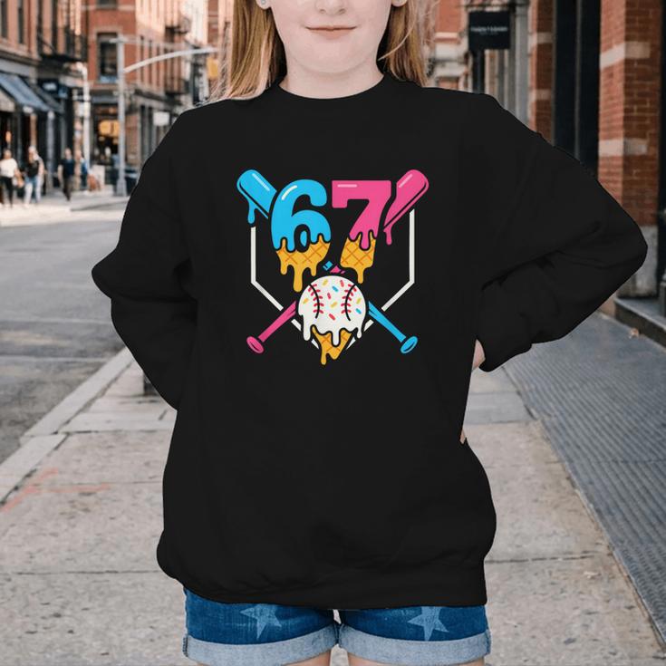 Six Seven Baseball Ice Cream Drip Cool 67 Gen Alpha Slang Youth Crewneck Sweatshirt Six Seven Baseball Ice Cream Drip Cool 67 Gen Alpha Slang Youth Crewneck Sweatshirt