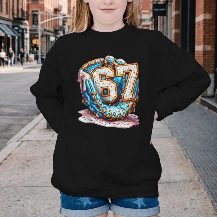 Six Seven Baseball Lifestyle 67 Meme Gen Alpha Slang Youth Crewneck Sweatshirt
