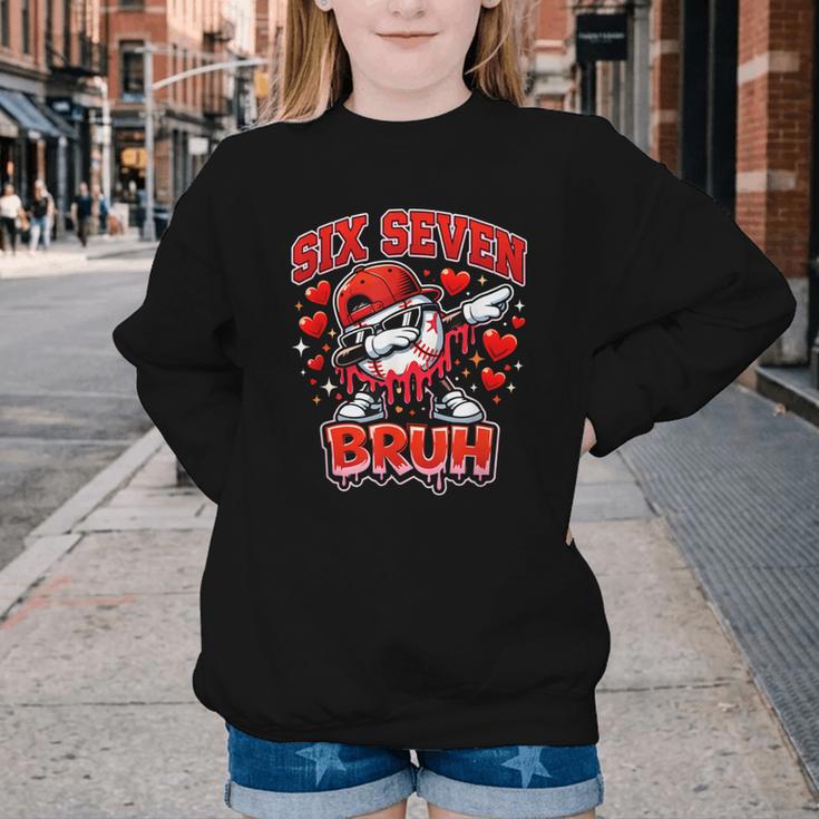 Six Seven Bruh Baseball Cool Valentine’s Day Teens Boys Youth Crewneck Sweatshirt