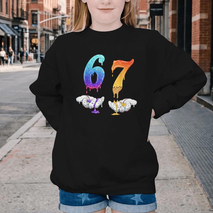 Six Seven Ice Cream Drip Cool Meme 67 Number Baseball Youth Crewneck Sweatshirt