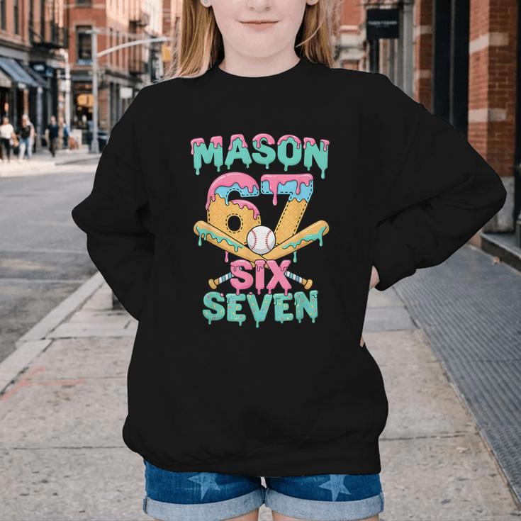 Six Seven Meme Mason Ice Cream Drip Baseball Number 67 Youth Crewneck Sweatshirt Six Seven Meme Mason Ice Cream Drip Baseball Number 67 Youth Crewneck Sweatshirt