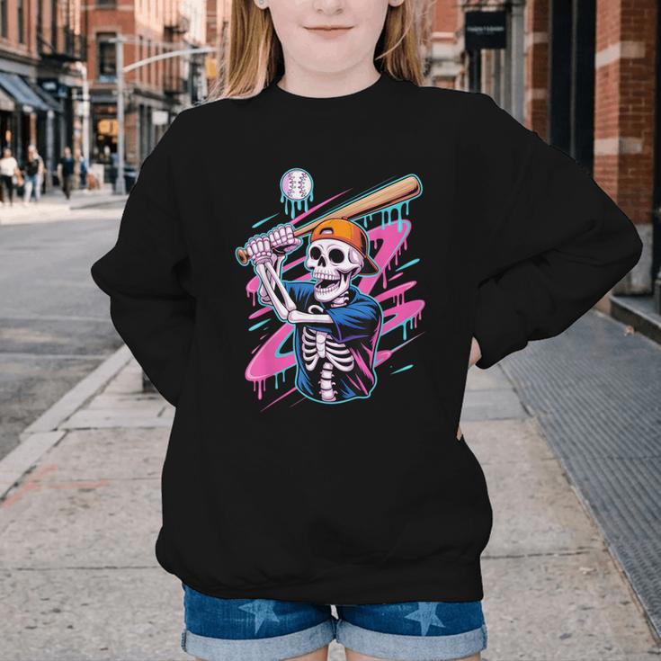 Skeleton Baseball Drip Boy Youth Dripping Baseball Halloween Youth Crewneck Sweatshirt