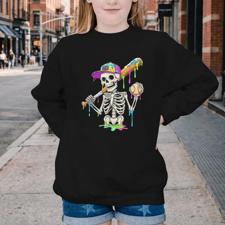 Skeleton Baseball Drip Boys Ice Cream Drip Youth Baseball Youth Crewneck Sweatshirt