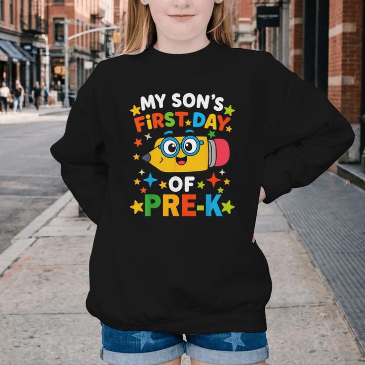 My Son's First Day Of Pre-K Back To School Kids Youth Crewneck Sweatshirt My Son's First Day Of Pre-K Back To School Kids Youth Crewneck Sweatshirt