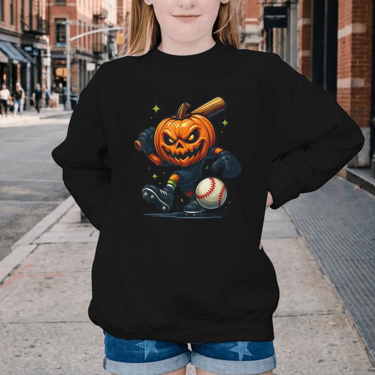 Spooky Halloween Scary Pumpkin Baseball Player Witchy Vibes Youth Crewneck Sweatshirt Spooky Halloween Scary Pumpkin Baseball Player Witchy Vibes Youth Crewneck Sweatshirt