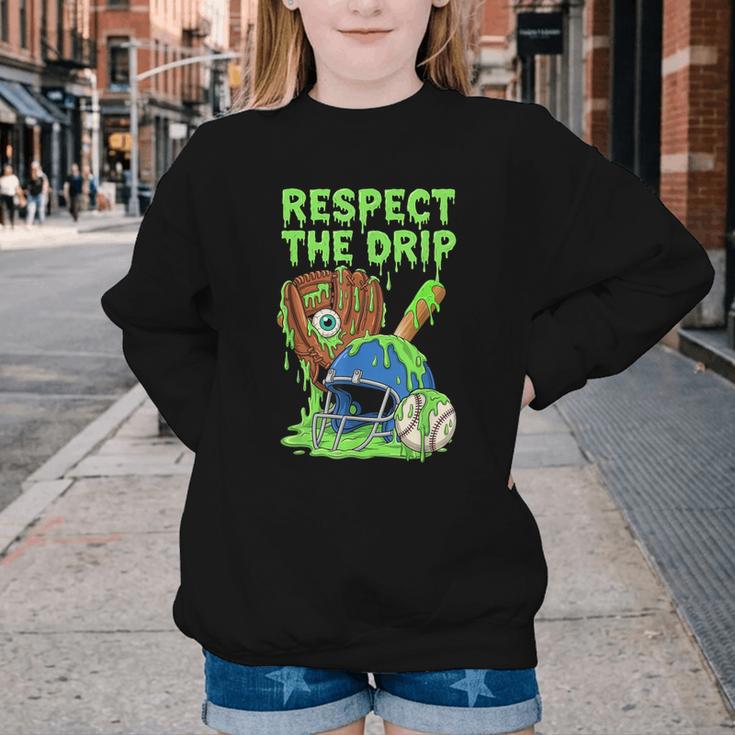 Spooky Zombie Respect The Drip Baseball Halloween Youth Crewneck Sweatshirt Spooky Zombie Respect The Drip Baseball Halloween Youth Crewneck Sweatshirt