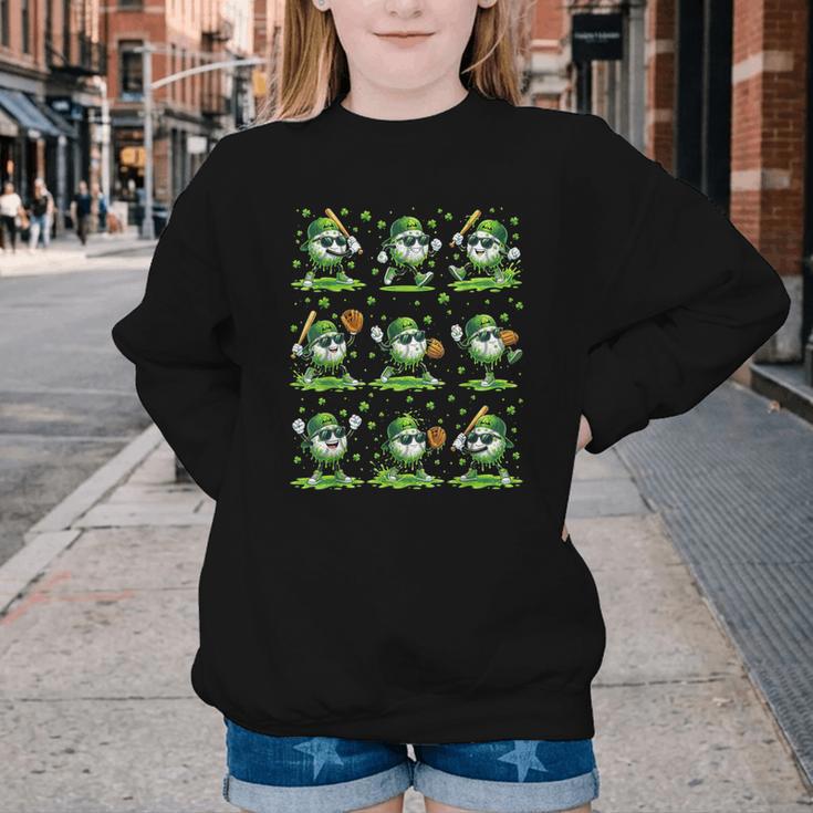 St Patricks Day Baseball Ice Cream Boys Baseball Player Youth Crewneck Sweatshirt