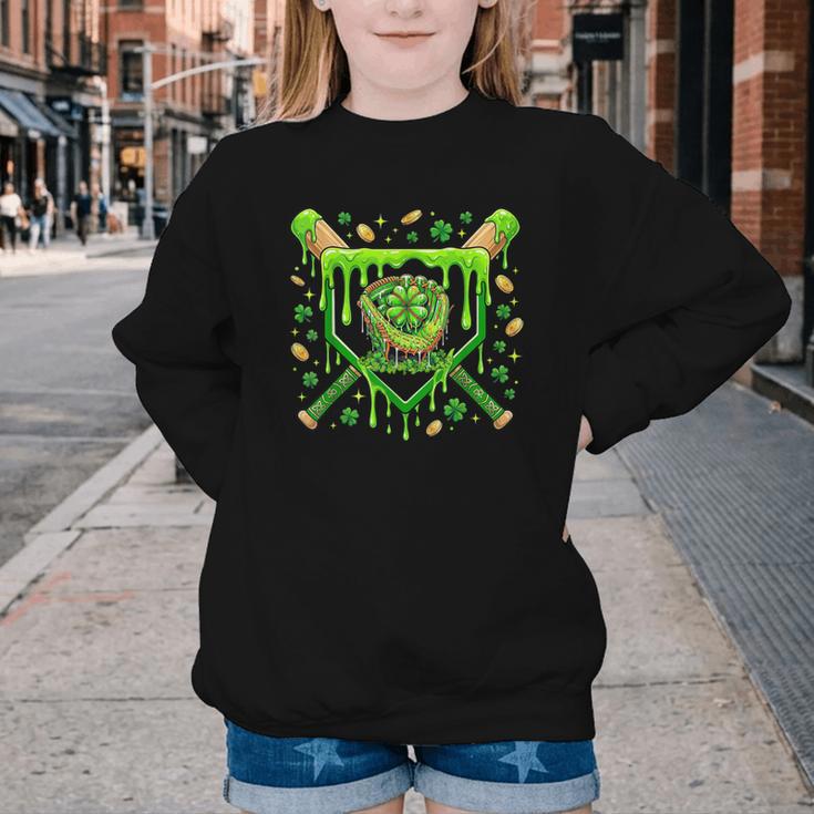 St Patricks Day Baseball Ice Cream Shamrock Baseball Player Youth Crewneck Sweatshirt St Patricks Day Baseball Ice Cream Shamrock Baseball Player Youth Crewneck Sweatshirt