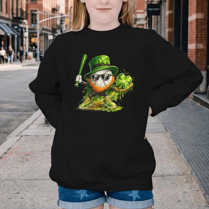 St Patrick’s Day Baseball Shamrock Player Youth Crewneck Sweatshirt