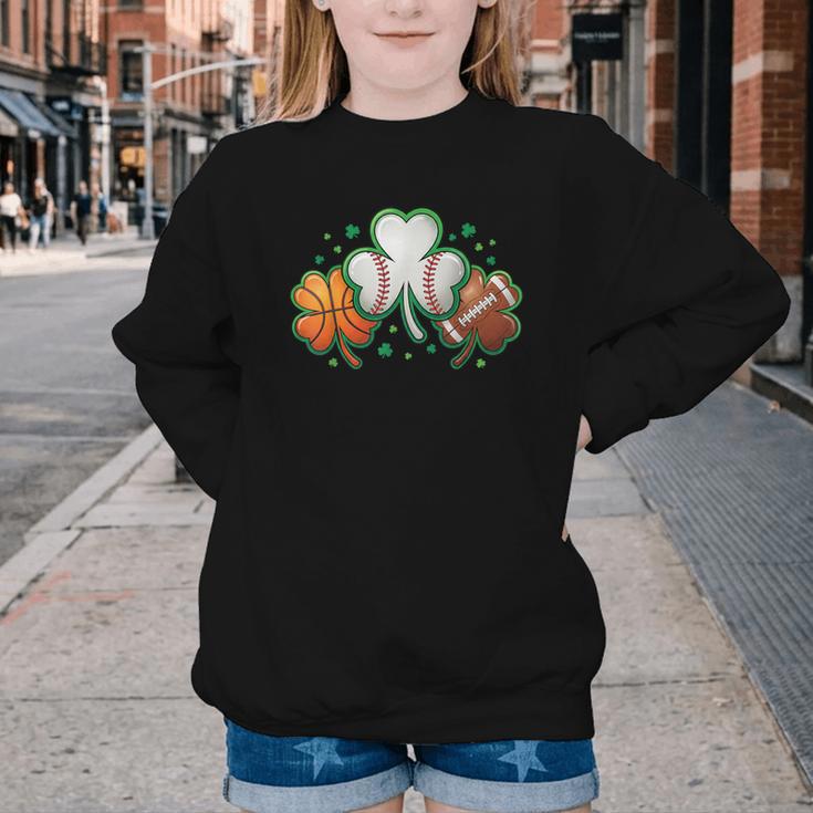 St Patricks Day Shamrock Sports Baseball Basketball Football Youth Crewneck Sweatshirt St Patricks Day Shamrock Sports Baseball Basketball Football Youth Crewneck Sweatshirt