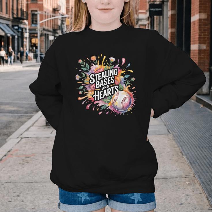 Stealing Bases And Hearts Baseball Puns Sports Youth Crewneck Sweatshirt Stealing Bases And Hearts Baseball Puns Sports Youth Crewneck Sweatshirt