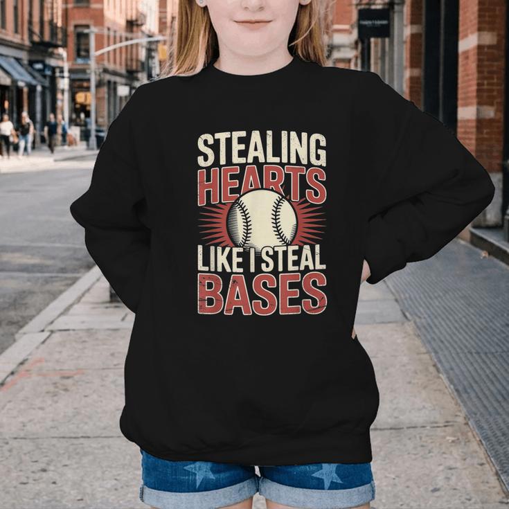 Stealing Hearts Like I Steal Bases Baseball Valentine Retro Youth Crewneck Sweatshirt Stealing Hearts Like I Steal Bases Baseball Valentine Retro Youth Crewneck Sweatshirt