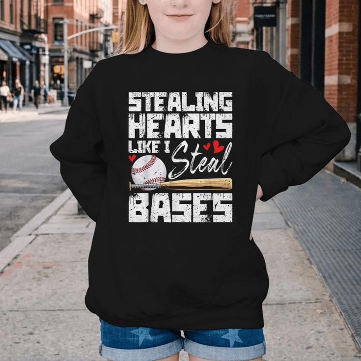 Stealing Hearts Like I Steal Bases Baseball Valentines Youth Crewneck Sweatshirt Stealing Hearts Like I Steal Bases Baseball Valentines Youth Crewneck Sweatshirt