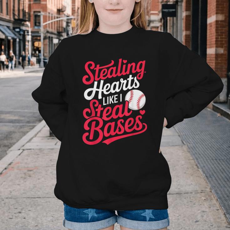 Stealing Hearts Like I Steal Bases Cute Baseball Boys Youth Crewneck Sweatshirt Stealing Hearts Like I Steal Bases Cute Baseball Boys Youth Crewneck Sweatshirt