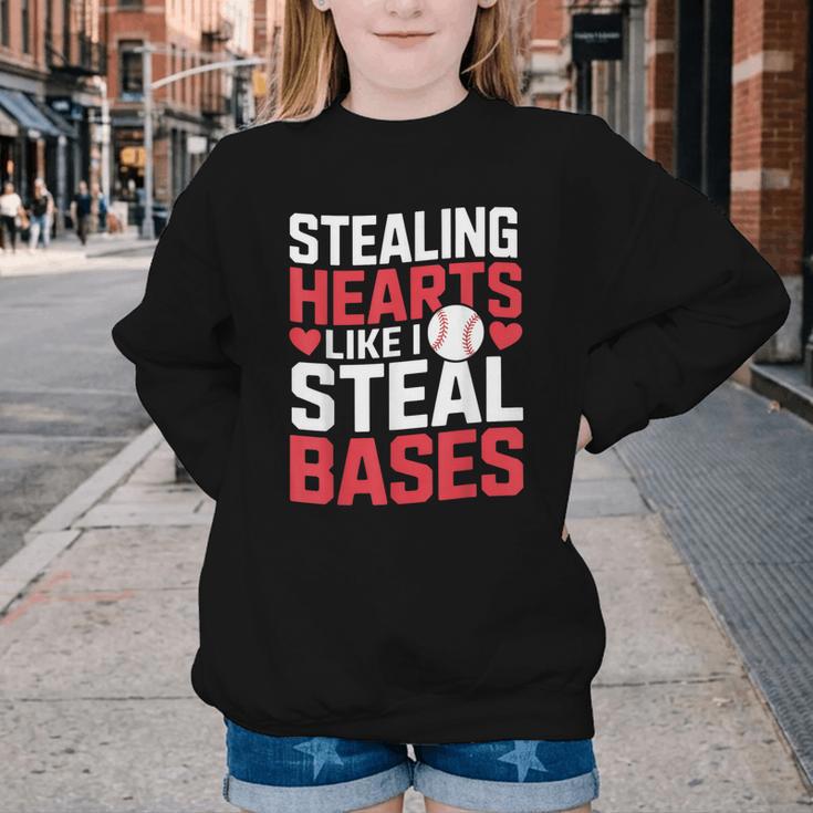 Stealing Hearts Like I Steal Bases Cute Baseball Kids Youth Crewneck Sweatshirt Stealing Hearts Like I Steal Bases Cute Baseball Kids Youth Crewneck Sweatshirt