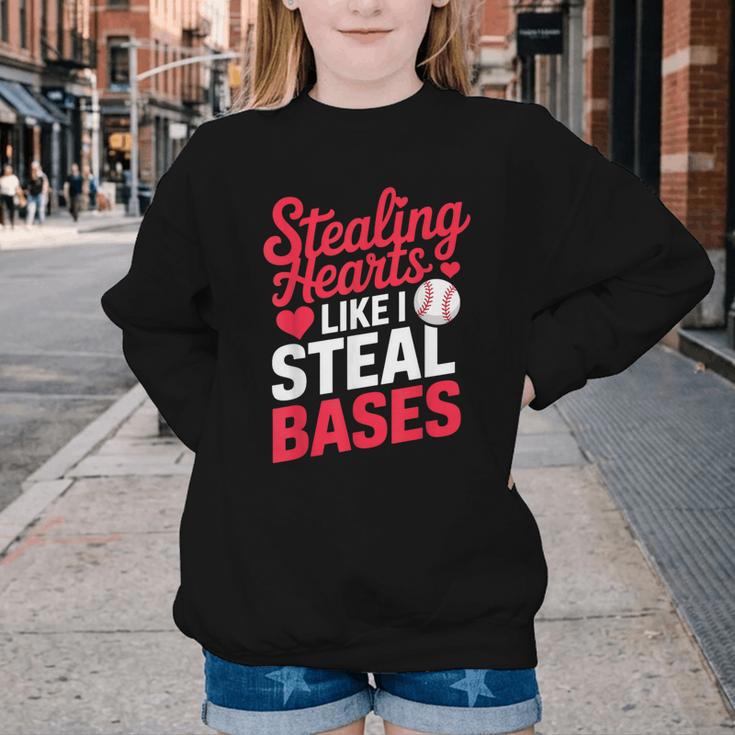Stealing Hearts Like I Steal Bases Cute Baseball Valentine Youth Crewneck Sweatshirt Stealing Hearts Like I Steal Bases Cute Baseball Valentine Youth Crewneck Sweatshirt