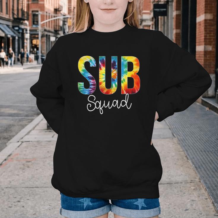 Sub Squad For Work Tie Dye Back To School Appreciation Day Youth Crewneck Sweatshirt