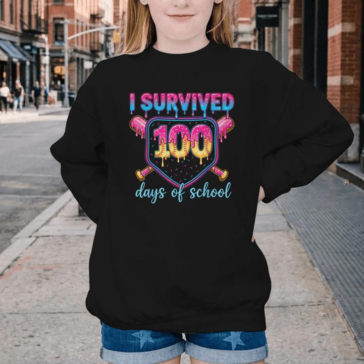 I Survived 100 Days Of School Baseball 100th Day Kids Girls Youth Crewneck Sweatshirt I Survived 100 Days Of School Baseball 100th Day Kids Girls Youth Crewneck Sweatshirt