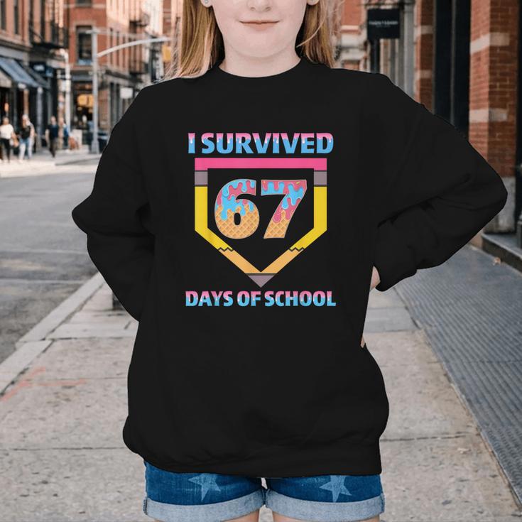 I Survived 67 Days Of School Baseball Trend For Boys Girls Youth Crewneck Sweatshirt I Survived 67 Days Of School Baseball Trend For Boys Girls Youth Crewneck Sweatshirt