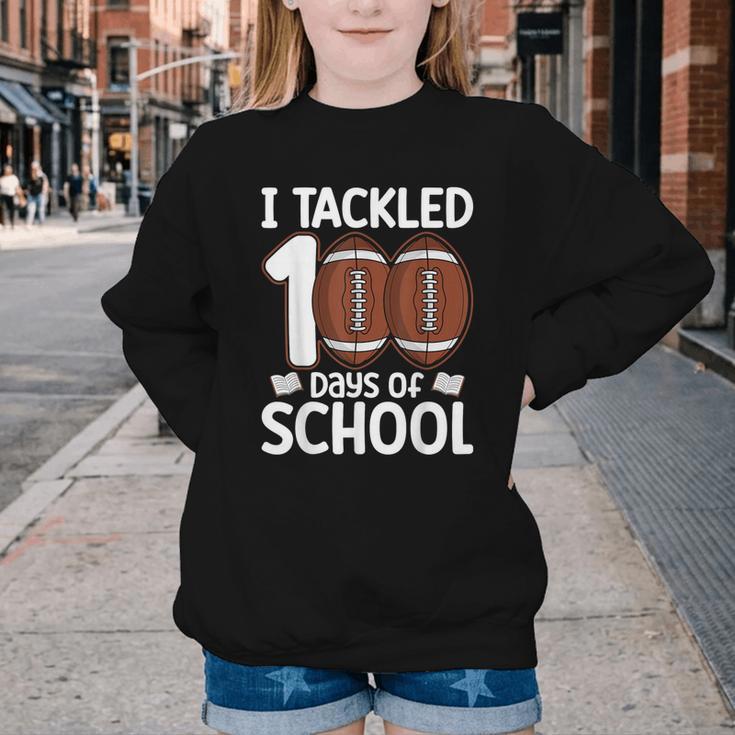 I Tackled 100 Days Of School Baseball Player Kids Teacher Youth Crewneck Sweatshirt