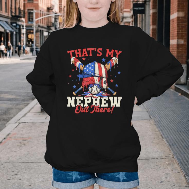 That's My Nephew Out There Baseball Cream Drip Crossed Bat Youth Crewneck Sweatshirt That's My Nephew Out There Baseball Cream Drip Crossed Bat Youth Crewneck Sweatshirt