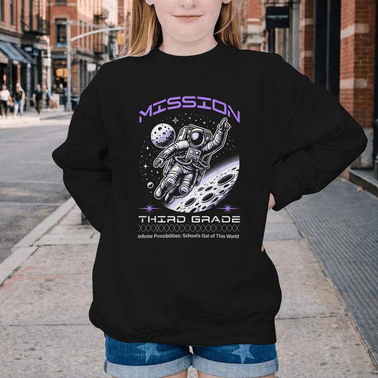 Third Grade Back To School Space Rocket Astronaut Youth Crewneck Sweatshirt