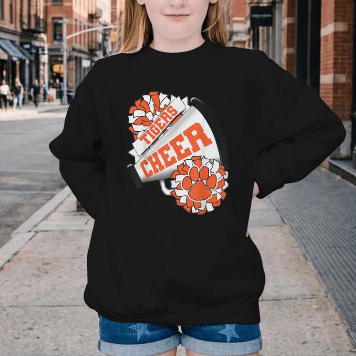 Tigers Cheerleading Back To School Cheer Team Spirit Orange Youth Crewneck Sweatshirt