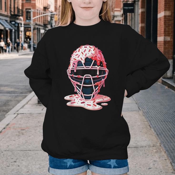 Valentine Baseball Catcher Mask Ice Cream Drip Tee For Boys Youth Crewneck Sweatshirt