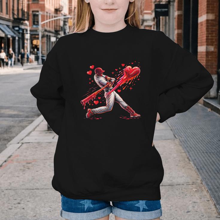 Valentine Baseball Player Drip Youth Crewneck Sweatshirt Valentine Baseball Player Drip Youth Crewneck Sweatshirt