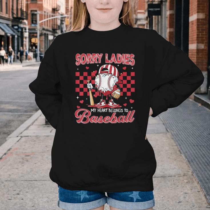 Valentine My Heart Belongs Baseball Lover Boy Men Youth Crewneck Sweatshirt
