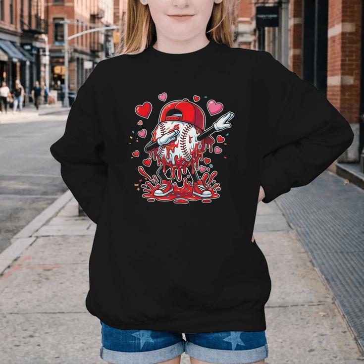 Valentines Baseball Toddler Boys Kids Dabbing Baseball Drip Youth Crewneck Sweatshirt Valentines Baseball Toddler Boys Kids Dabbing Baseball Drip Youth Crewneck Sweatshirt