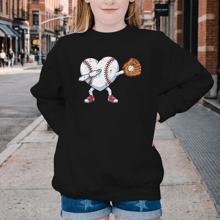 Valentines Day Baseball Ball Heart Dab Boys Kids Men Youth Crewneck Sweatshirt