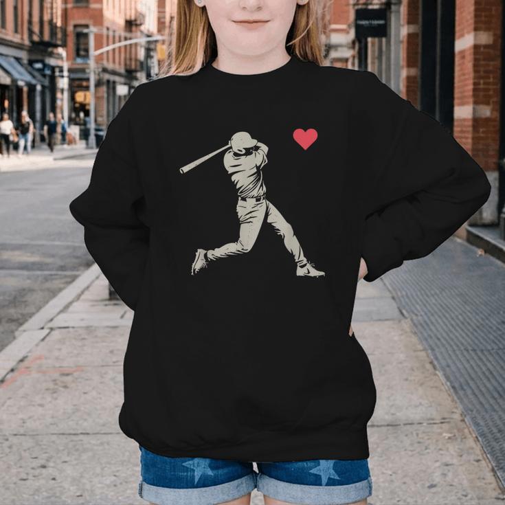 Valentines Day Baseball Batter Silhouette Heart Men Boy Kids Youth Crewneck Sweatshirt