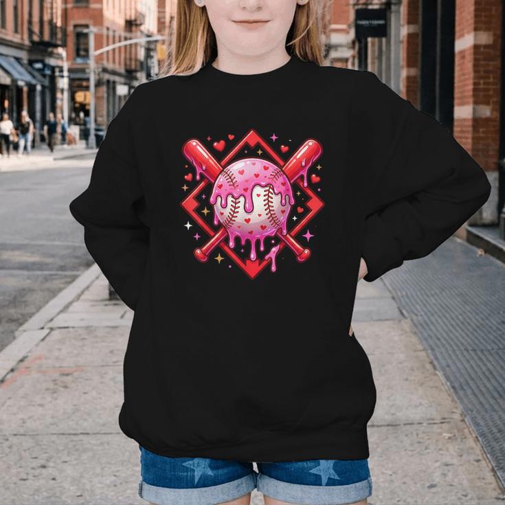 Valentines Day Baseball Boys Ice Cream Drip Heart Youth Kids Youth Crewneck Sweatshirt