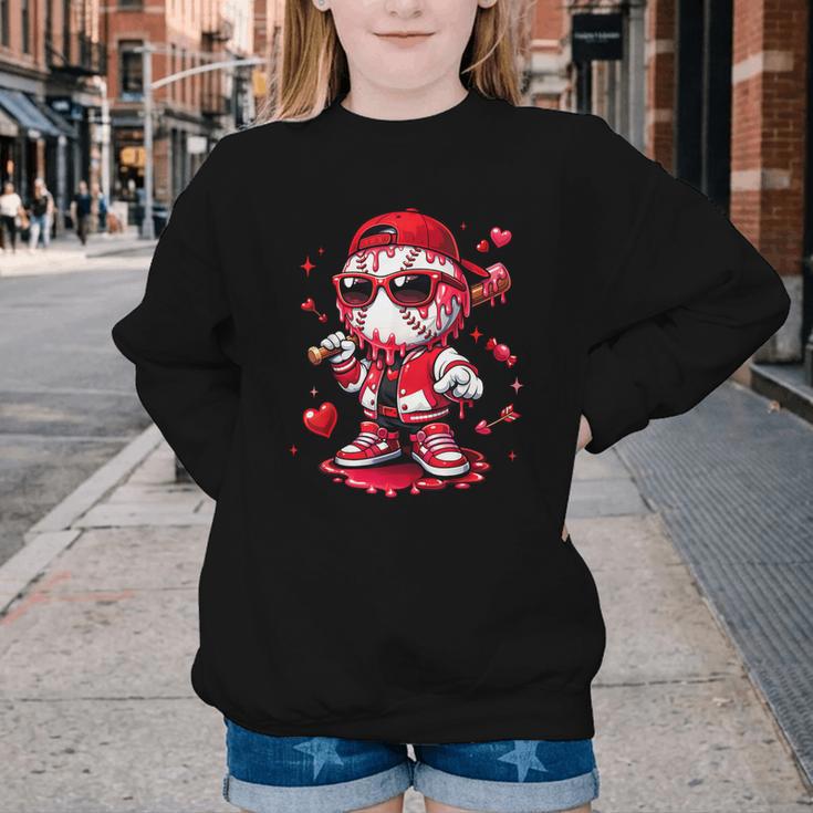 Valentines Day Baseball Drip Ice Cream For Boys Kids Teens Youth Crewneck Sweatshirt