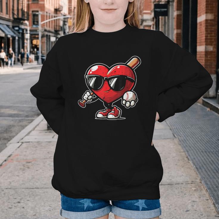 Valentines Day Baseball Heart Bat Sunglasses Men Boys Kids Youth Crewneck Sweatshirt