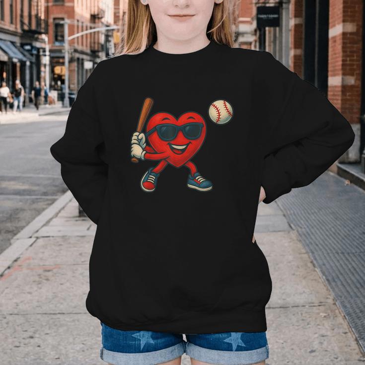 Valentines Day Baseball Red Heart Love Boys Kids Tee Youth Crewneck Sweatshirt