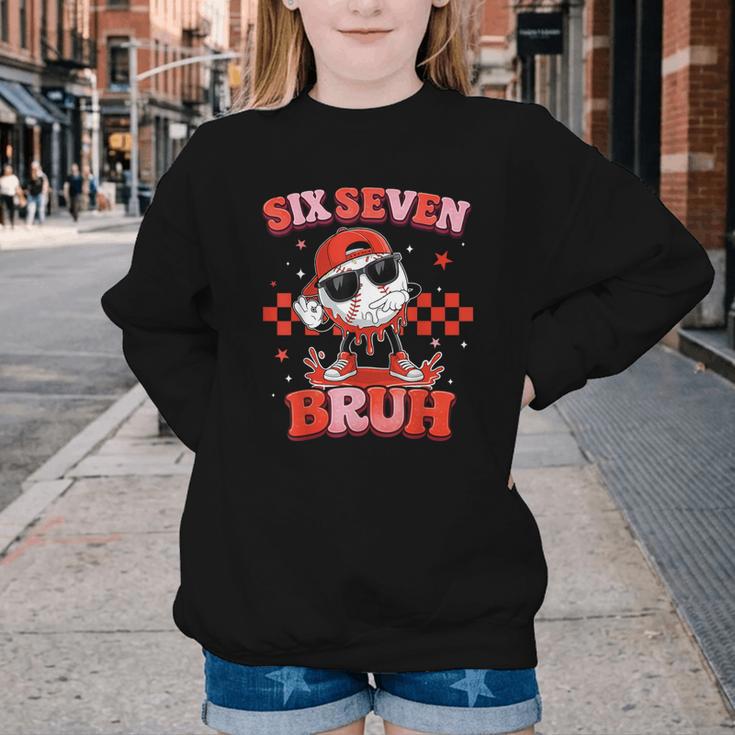Valentines Day Baseball Six Seven 67 Meme Heart Baseball Dab Youth Crewneck Sweatshirt