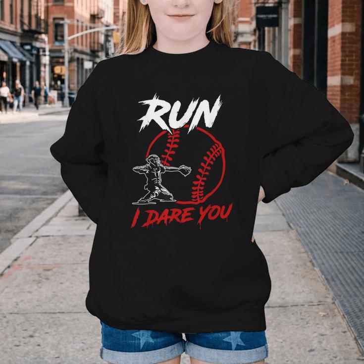 Vintage Baseball Catcher Boys Go Ahead Run I Dare You Youth Crewneck Sweatshirt Vintage Baseball Catcher Boys Go Ahead Run I Dare You Youth Crewneck Sweatshirt