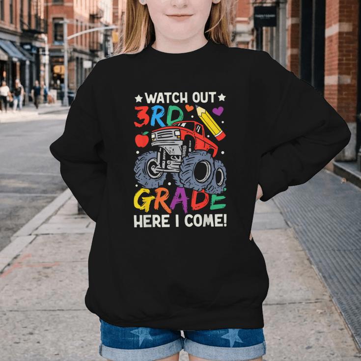 Watch Out 3rd Grade Here I Come Monster Truck Back To School Youth Crewneck Sweatshirt Watch Out 3rd Grade Here I Come Monster Truck Back To School Youth Crewneck Sweatshirt