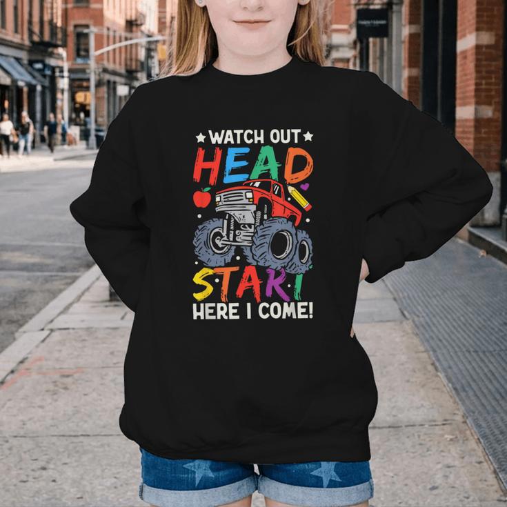 Watch Out HeadStart Here I Come Monster Truck Back To School Youth Crewneck Sweatshirt Watch Out HeadStart Here I Come Monster Truck Back To School Youth Crewneck Sweatshirt