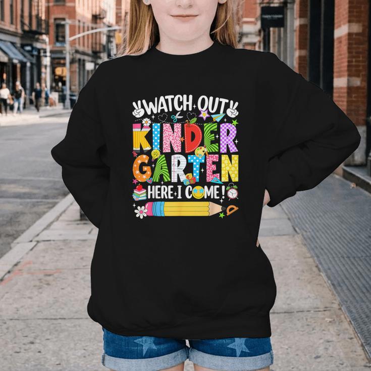 Watch Out Kindergarten Here I Come Back To School Girls Kids Youth Crewneck Sweatshirt Watch Out Kindergarten Here I Come Back To School Girls Kids Youth Crewneck Sweatshirt