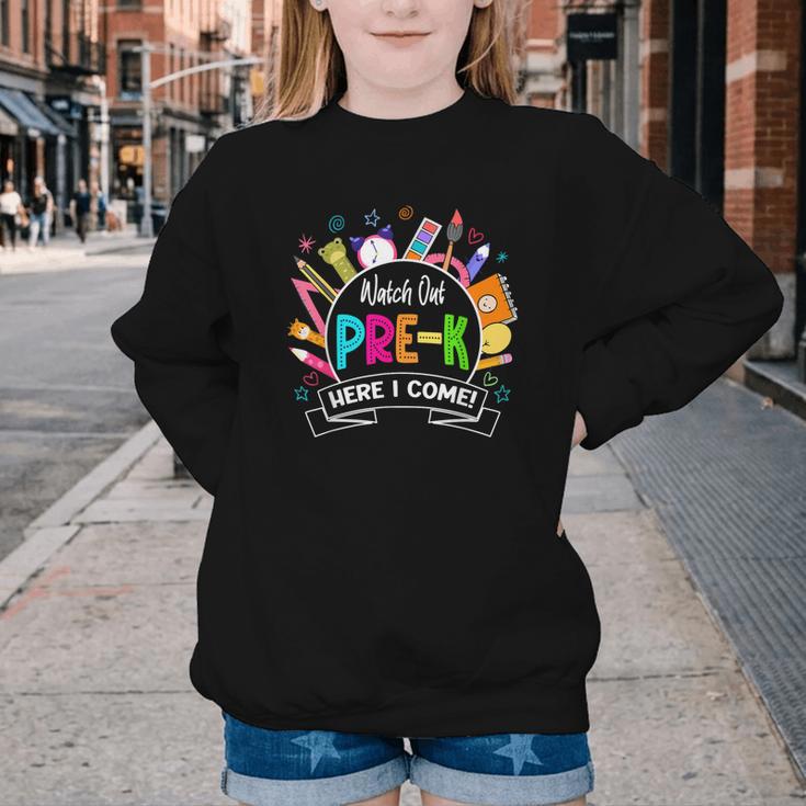 Watch Out Pre-Kindergarten Here I Come Back To School Pre-K Youth Crewneck Sweatshirt