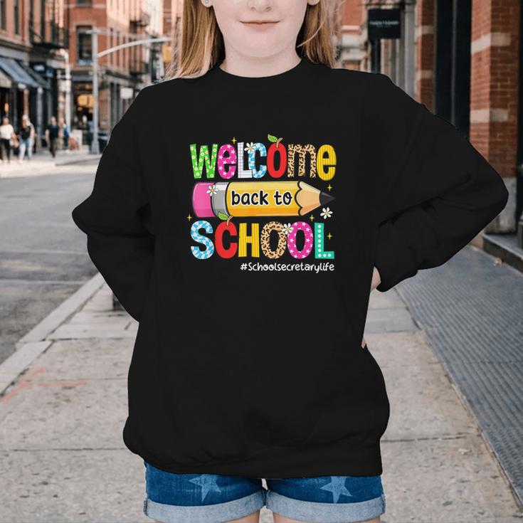 Welcome Back To School School Secretary Life Leopard Youth Crewneck Sweatshirt